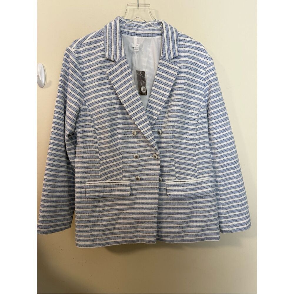 J. Jill Blazer Modern Spectator Blue White Woven Coastal Preppy Size XL NWT